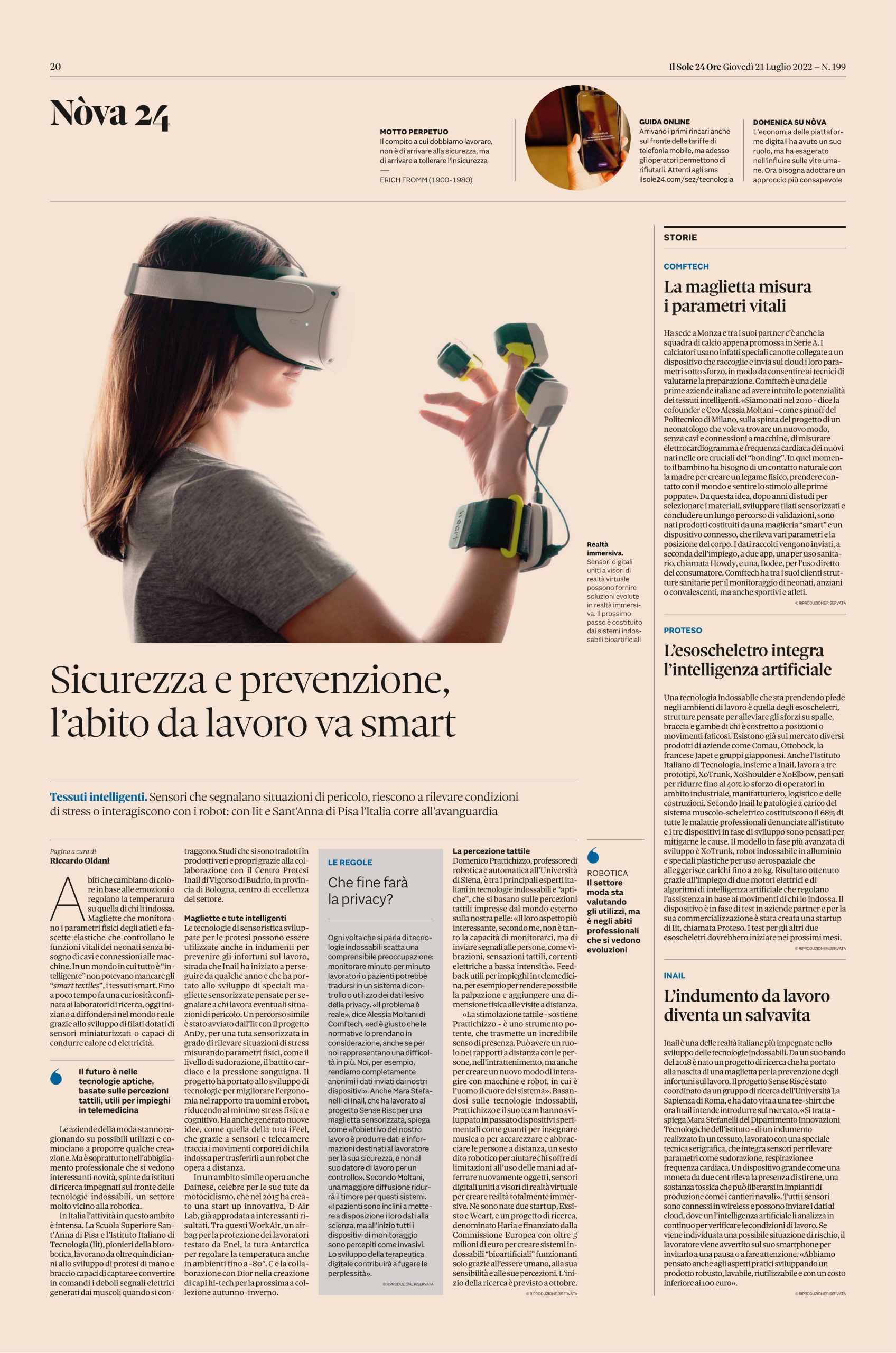 Sicurezza e prevenzione, l’abito da lavoro va smart (tratto da Il Sole 24 Ore)