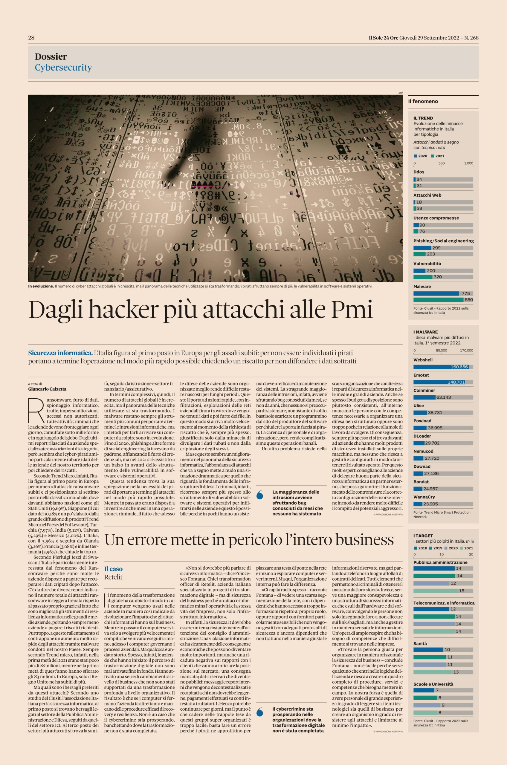 Dagli hacker più attacchi alle Pmi; Un errore mette in pericolo l’intero buisness (tratto da Il Sole 24 Ore)